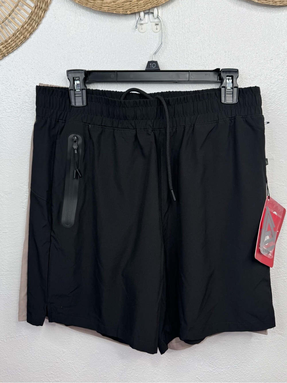Athletex Set of 2 Athletic Shorts Mens M Beige BLack Quick Dry Stretch Zip